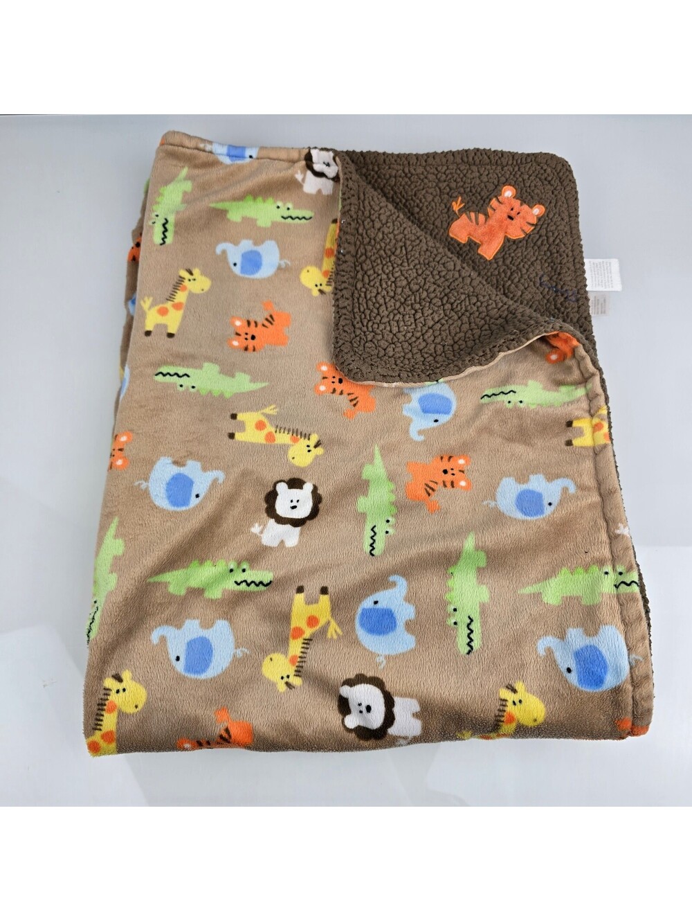 Baby Starters Brown Sherpa Plush Jungle Animals Orange Tiger Baby Blanket 36x30